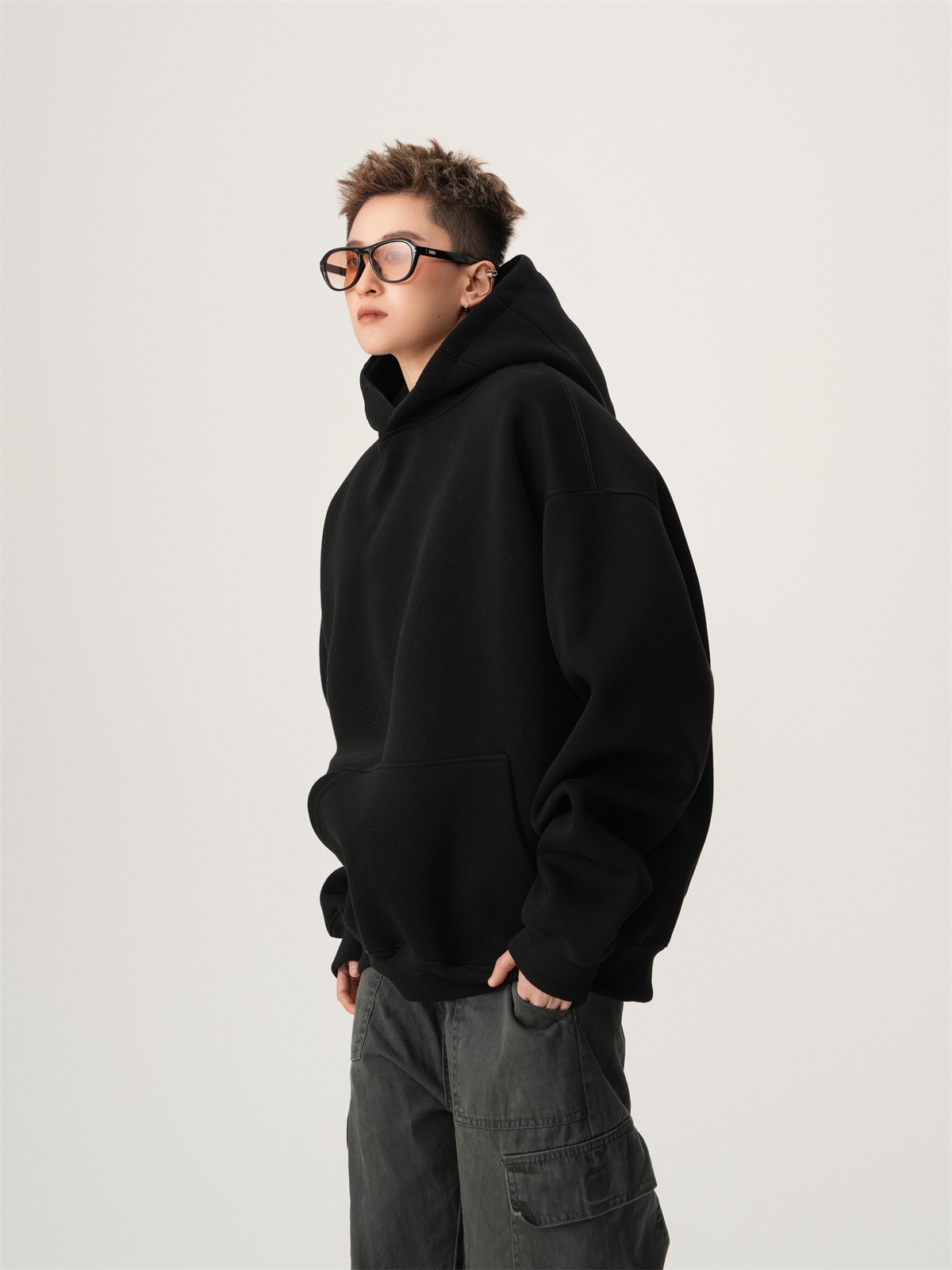 Heavyweight Boxy Hooded Fleece Pullover Sweatshirt