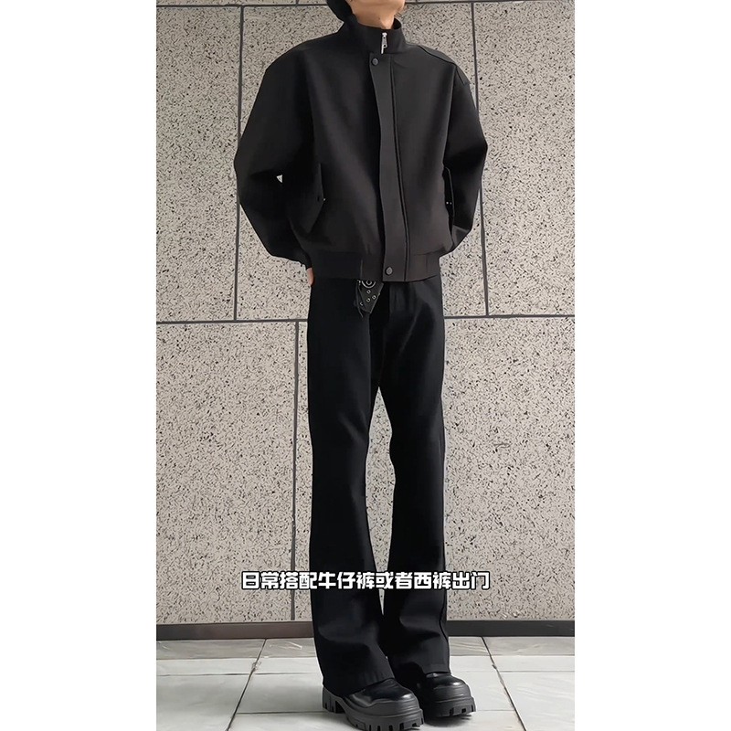 Men's Black Boxy Cleanfit Zip-Up Flight Jacket Men