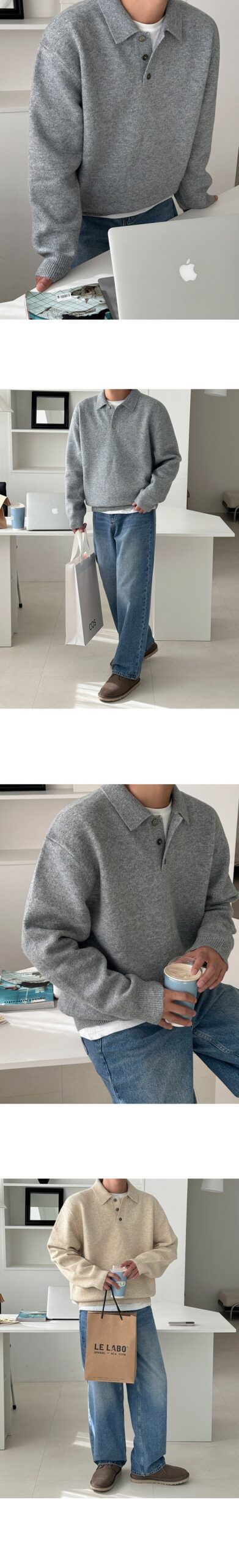 MYQ Mens Korean-Style Collared Pullover Sweater MYQ Mens Korean-Style Collared Pullover Sweater