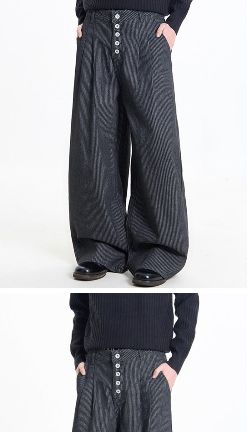 Vintage Black Striped High-Waist Wide-Leg Jeans Vintage Black Striped High-Waist Wide-Leg Jeans