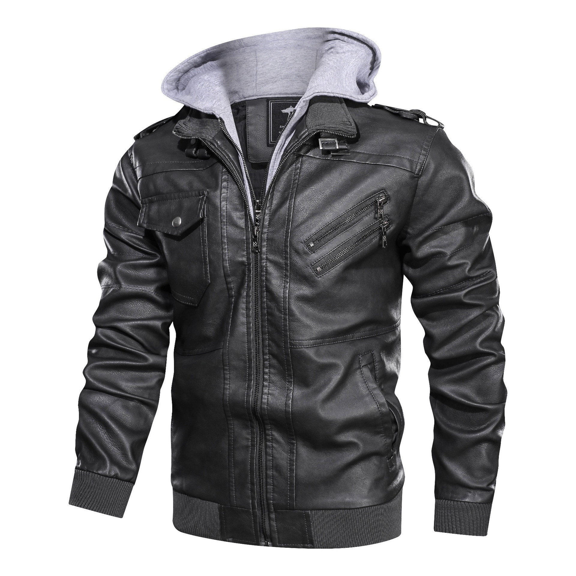 Men's Slim Fit PU Leather Hooded Jacket - Autumn Men