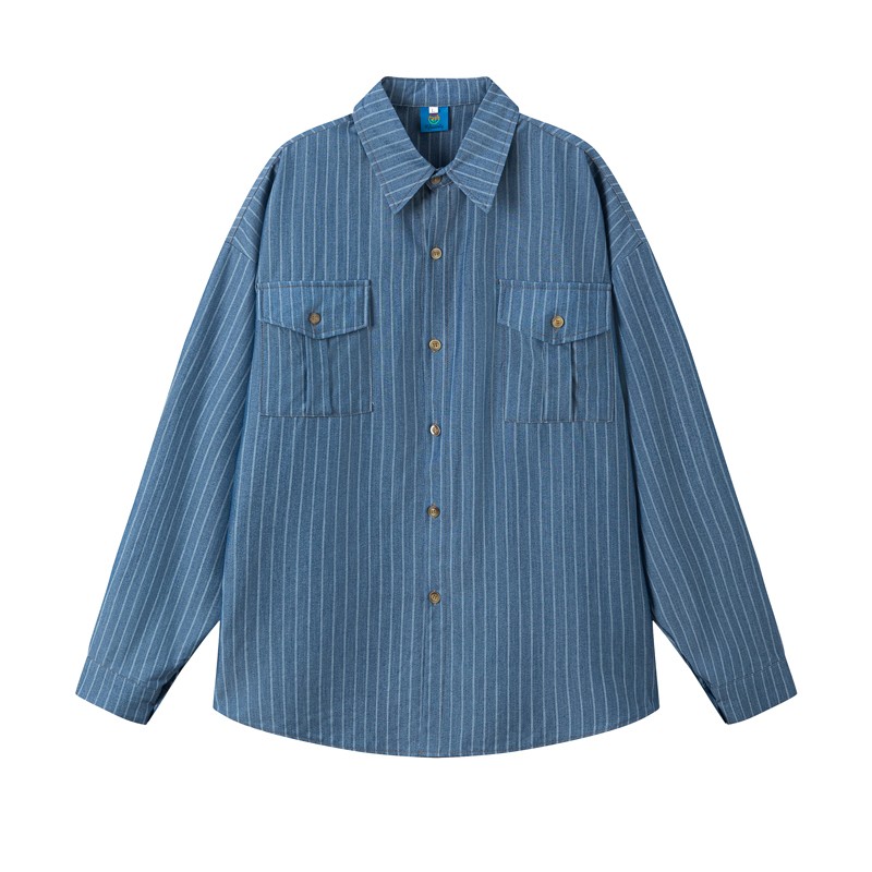 Japanese Vintage Striped Overshirt Unisex Long Sleeve