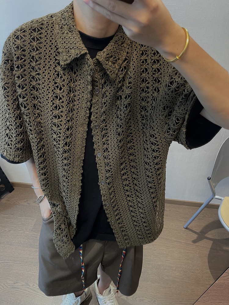 Men's Vintage Military Green Breathable Knit Shirt Men