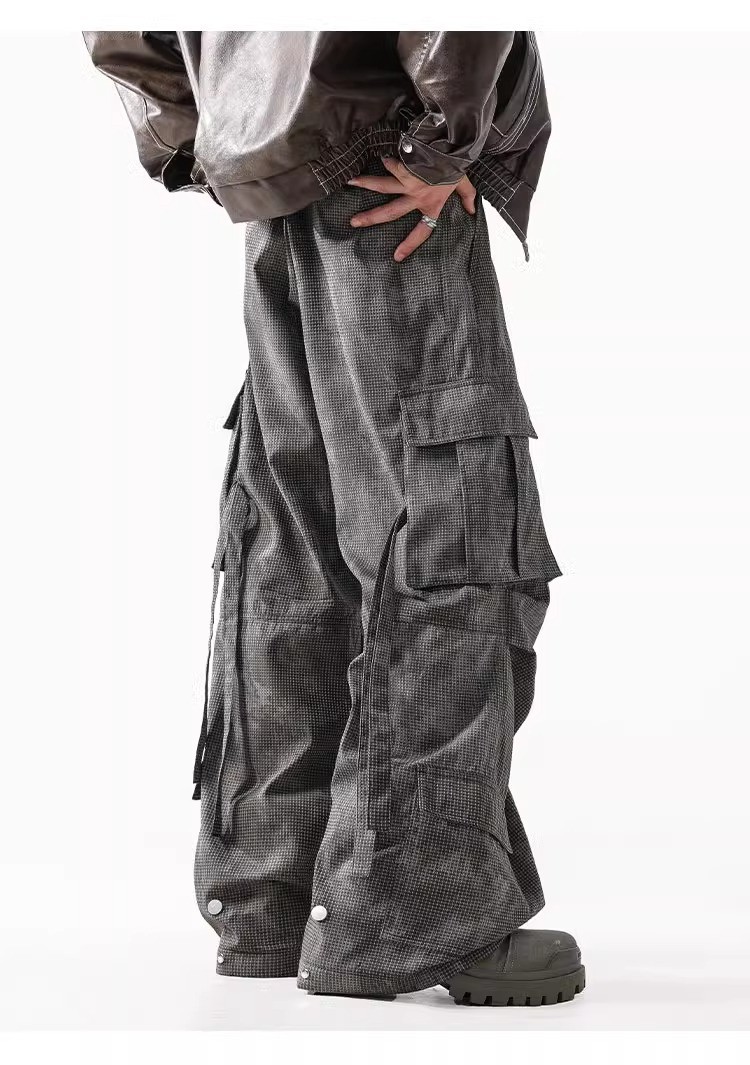 Textured Pleated Multi-Pocket Cargo Pants - Unisex Textured Pleated Multi-Pocket Cargo Pants - Unisex