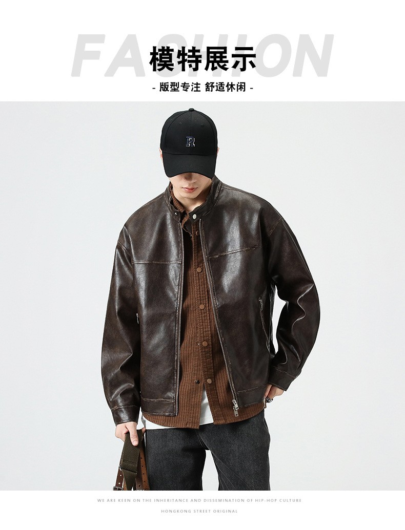 Retro PU Leather Aviator Biker Jacket for Men