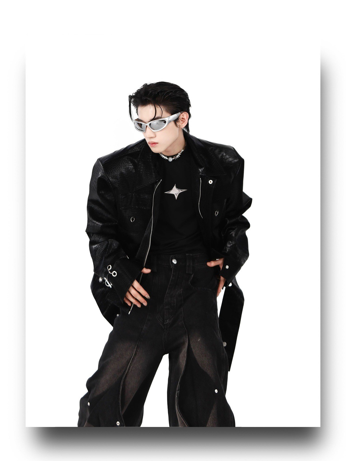 2024 Croc-Texture PU Leather Patchwork Jacket 2024 Croc-Texture PU Leather Patchwork Jacket