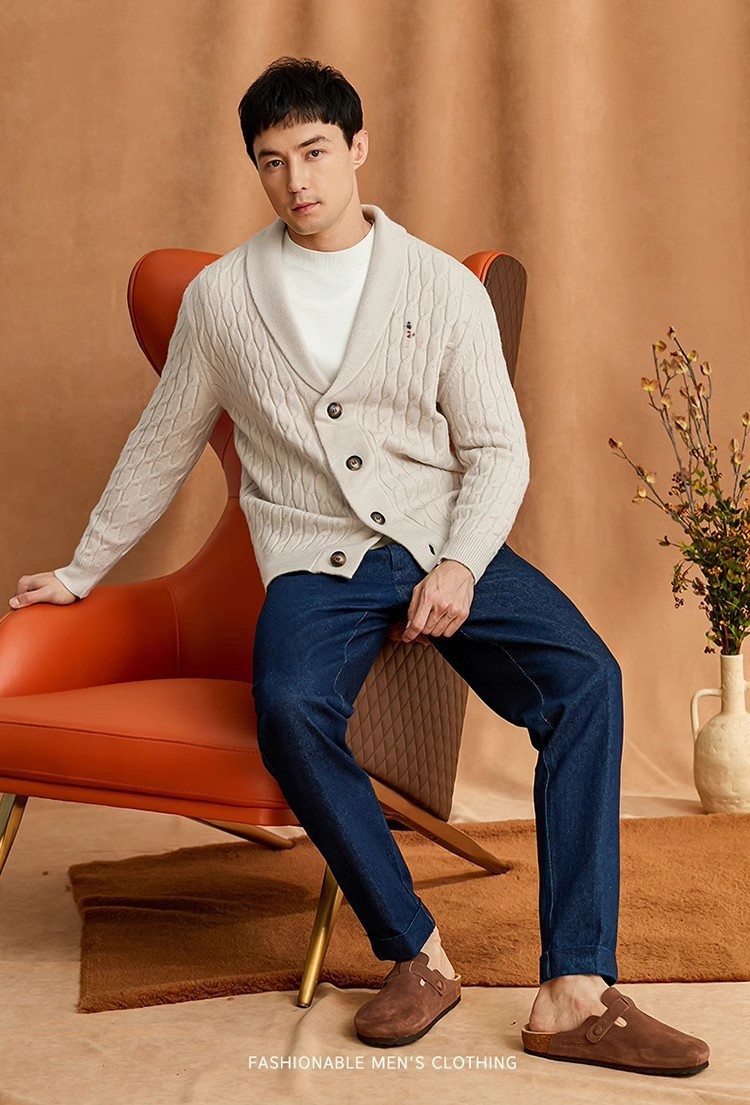 Premium 100% Wool Men’s Cardigan Sweater