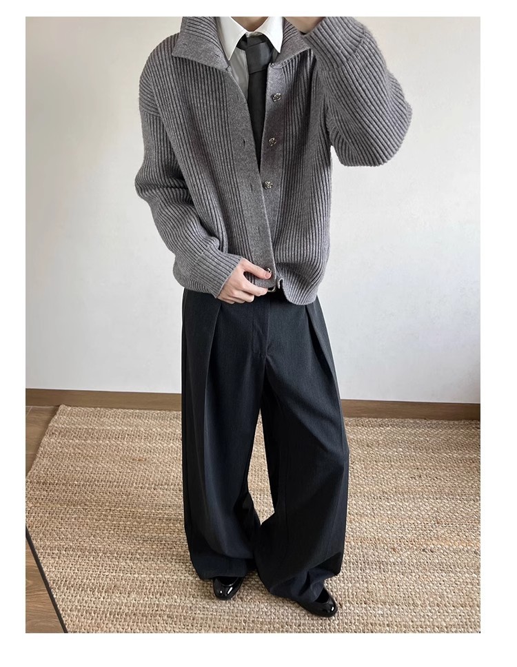 JTFS Relaxed Pleated Wide-Leg Casual Trousers