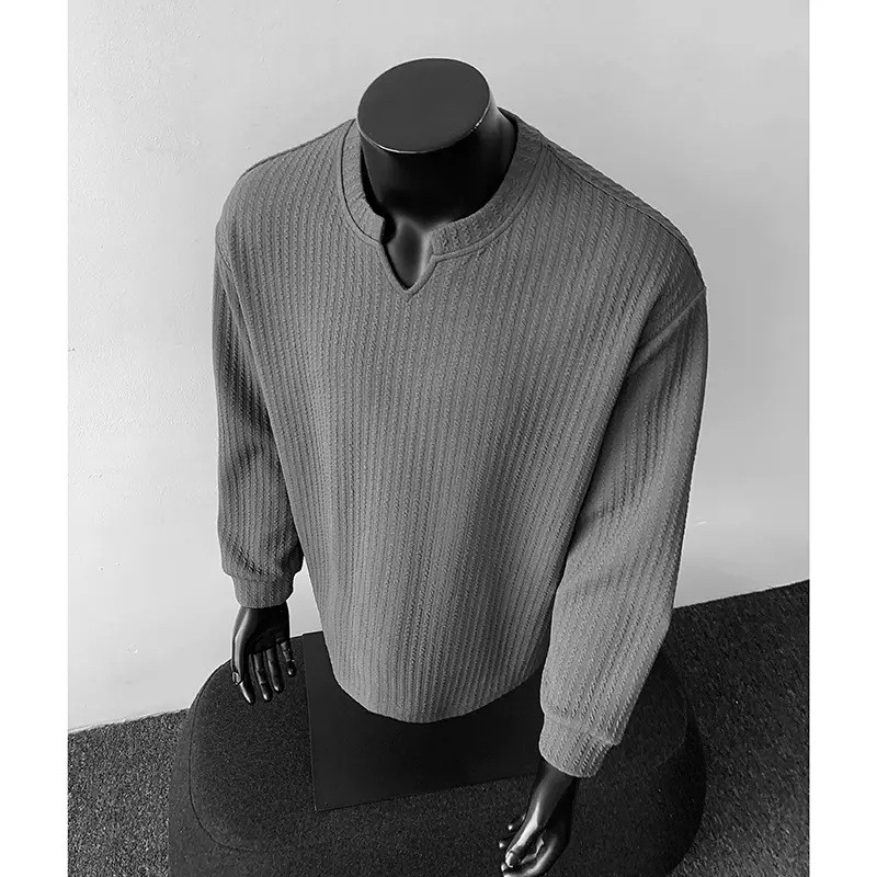 Men's V-Neck Lightweight Knit Long Sleeve T-Shirt Men