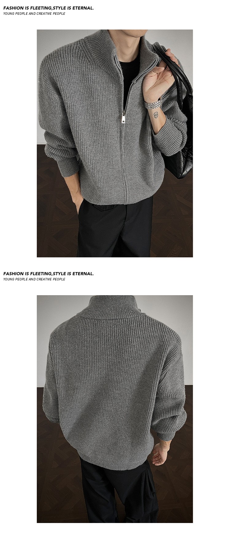 Men's Vintage Style Stand Collar Zip Sweater Jacket Men