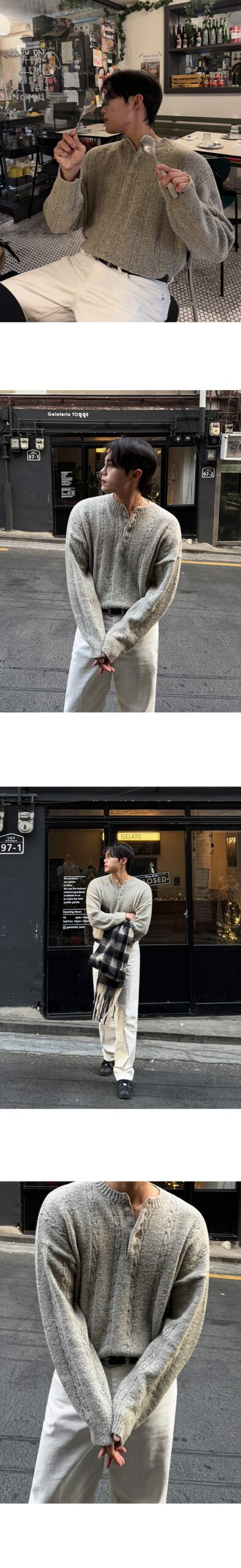 MYQ Loose Knit Henley Sweater for Men - Khaki