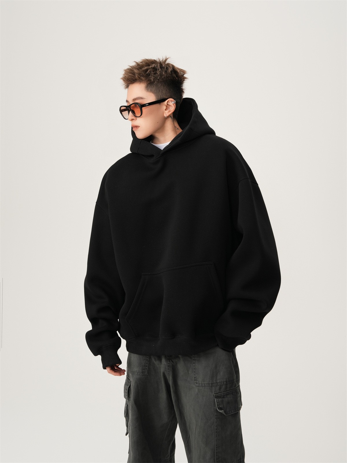 Heavyweight Boxy Hooded Fleece Pullover Sweatshirt