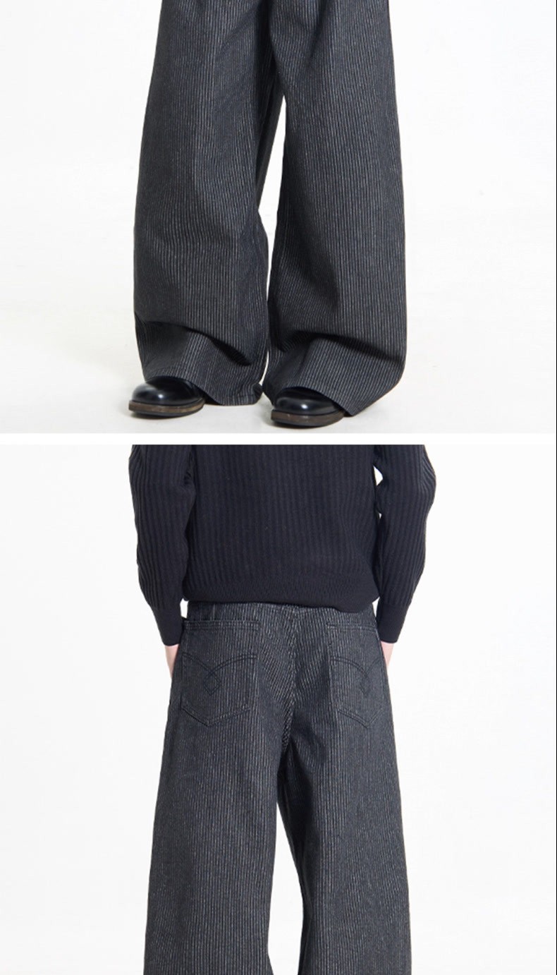 Vintage Black Striped High-Waist Wide-Leg Jeans Vintage Black Striped High-Waist Wide-Leg Jeans