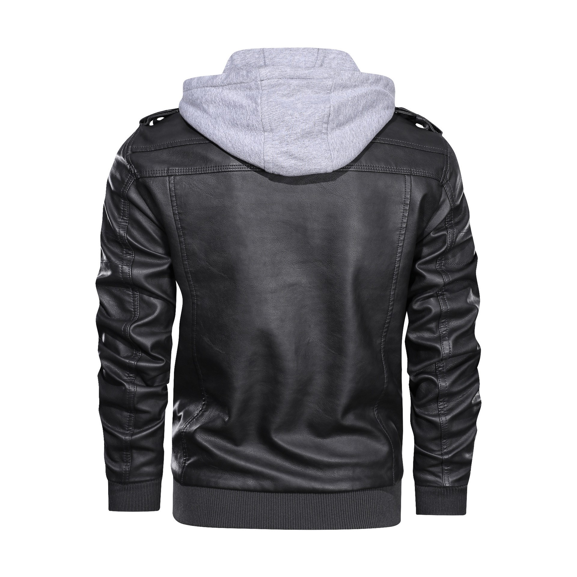 Men's Slim Fit PU Leather Hooded Jacket - Autumn Men