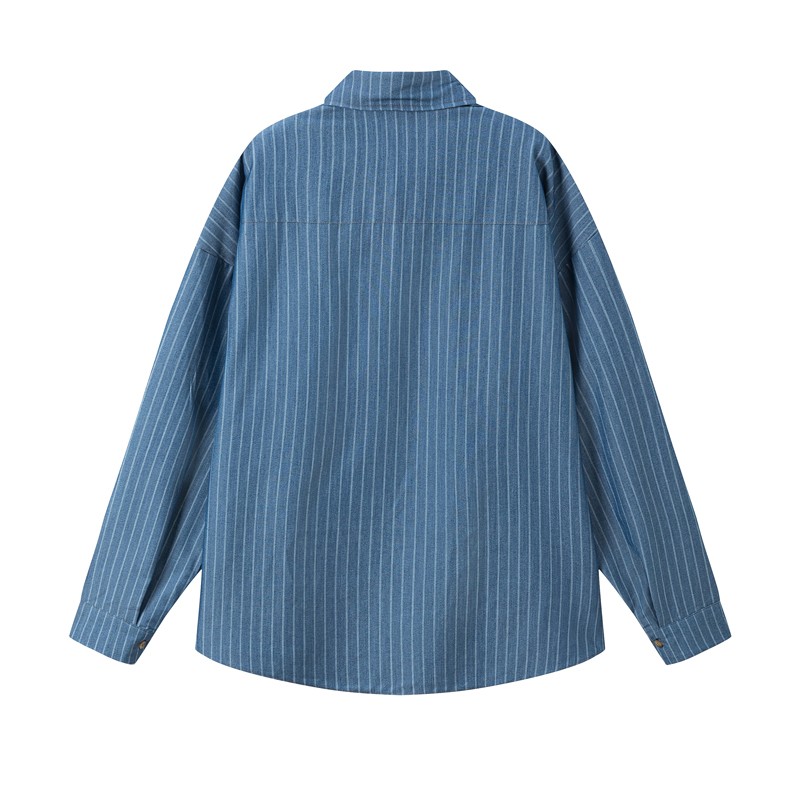 Japanese Vintage Striped Overshirt Unisex Long Sleeve