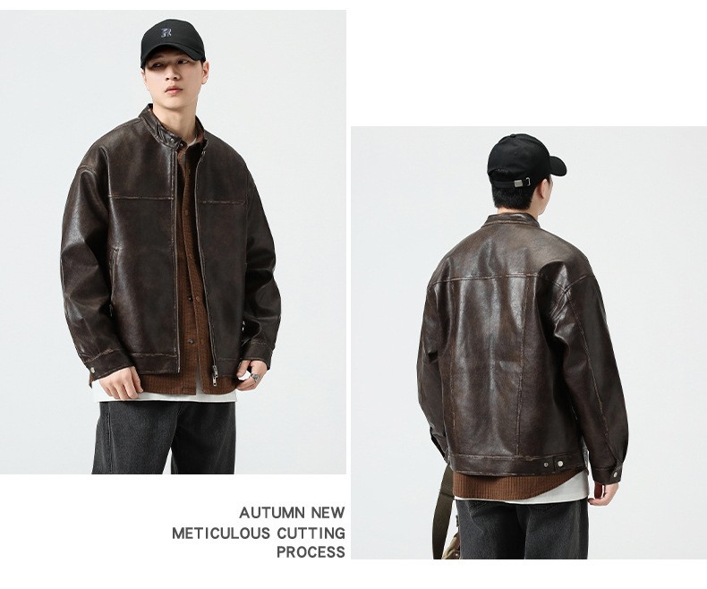 Retro PU Leather Aviator Biker Jacket for Men