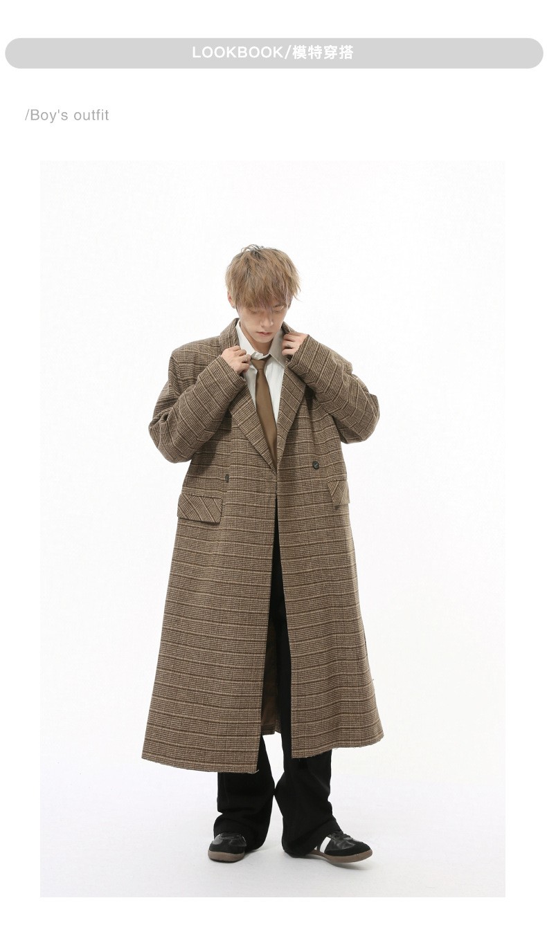 MTLCLOTHES Plaid Loose Wool Blend Long Coat
