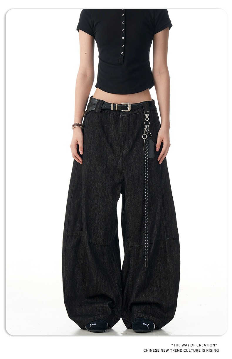 11KN Black Washed Loose Straight-Leg Denim Jeans