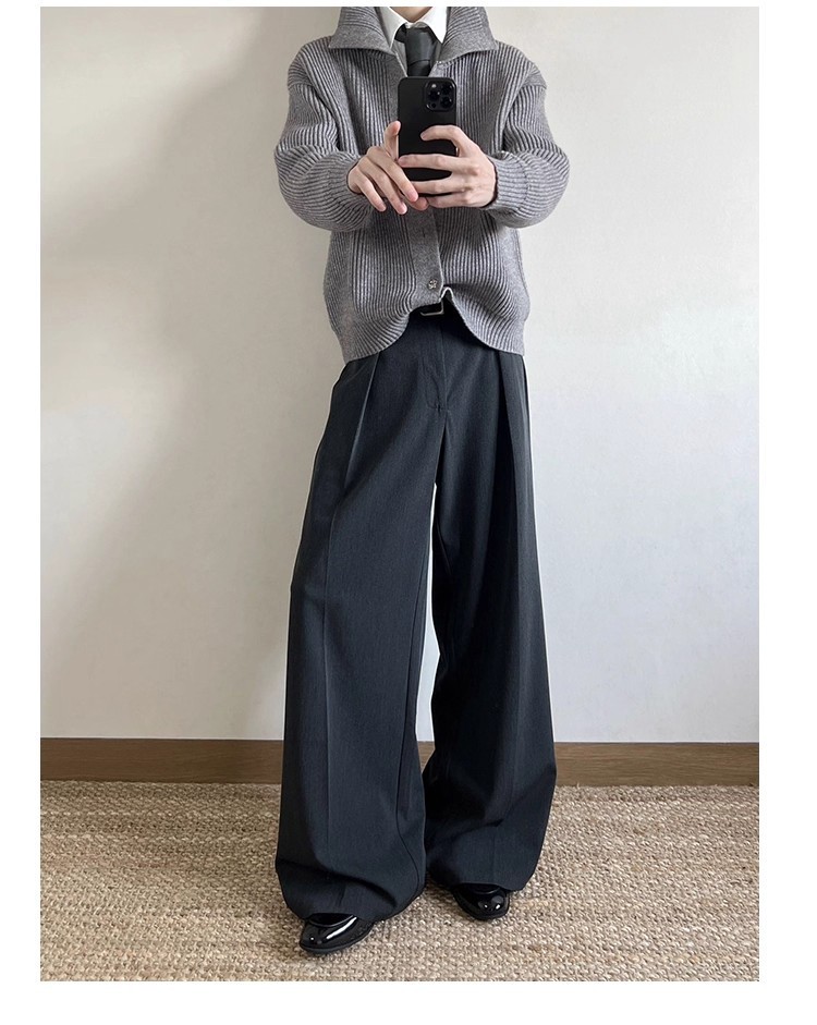 JTFS Relaxed Pleated Wide-Leg Casual Trousers