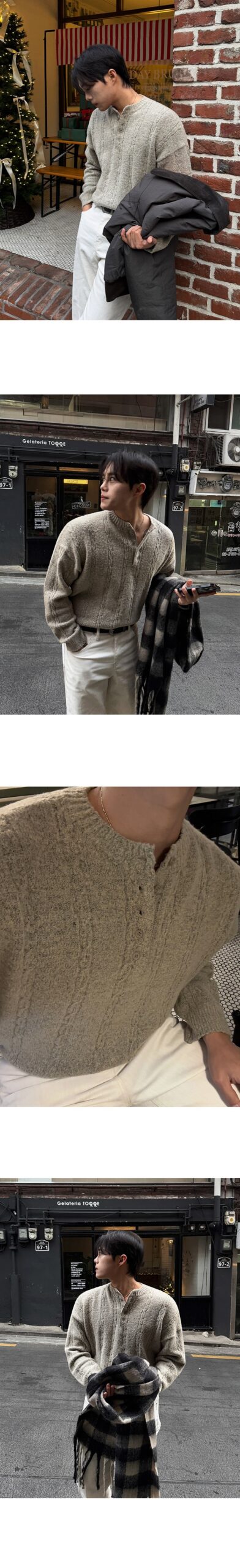 MYQ Loose Knit Henley Sweater for Men - Khaki