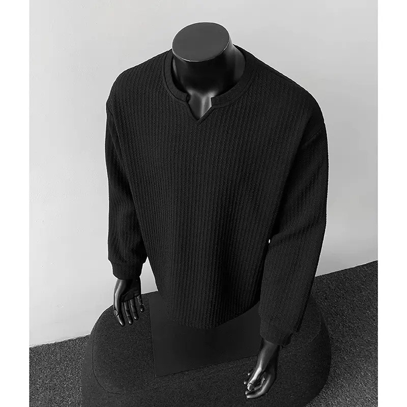 Men's V-Neck Lightweight Knit Long Sleeve T-Shirt Men