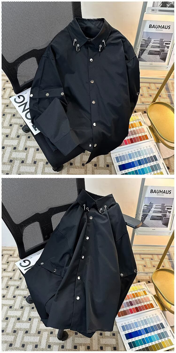 Heavyweight Deconstructed Shoulder White Shirt with Metal Buttons