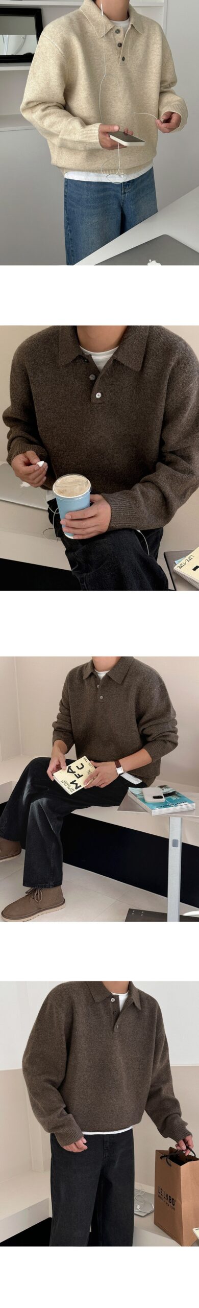 MYQ Mens Korean-Style Collared Pullover Sweater MYQ Mens Korean-Style Collared Pullover Sweater