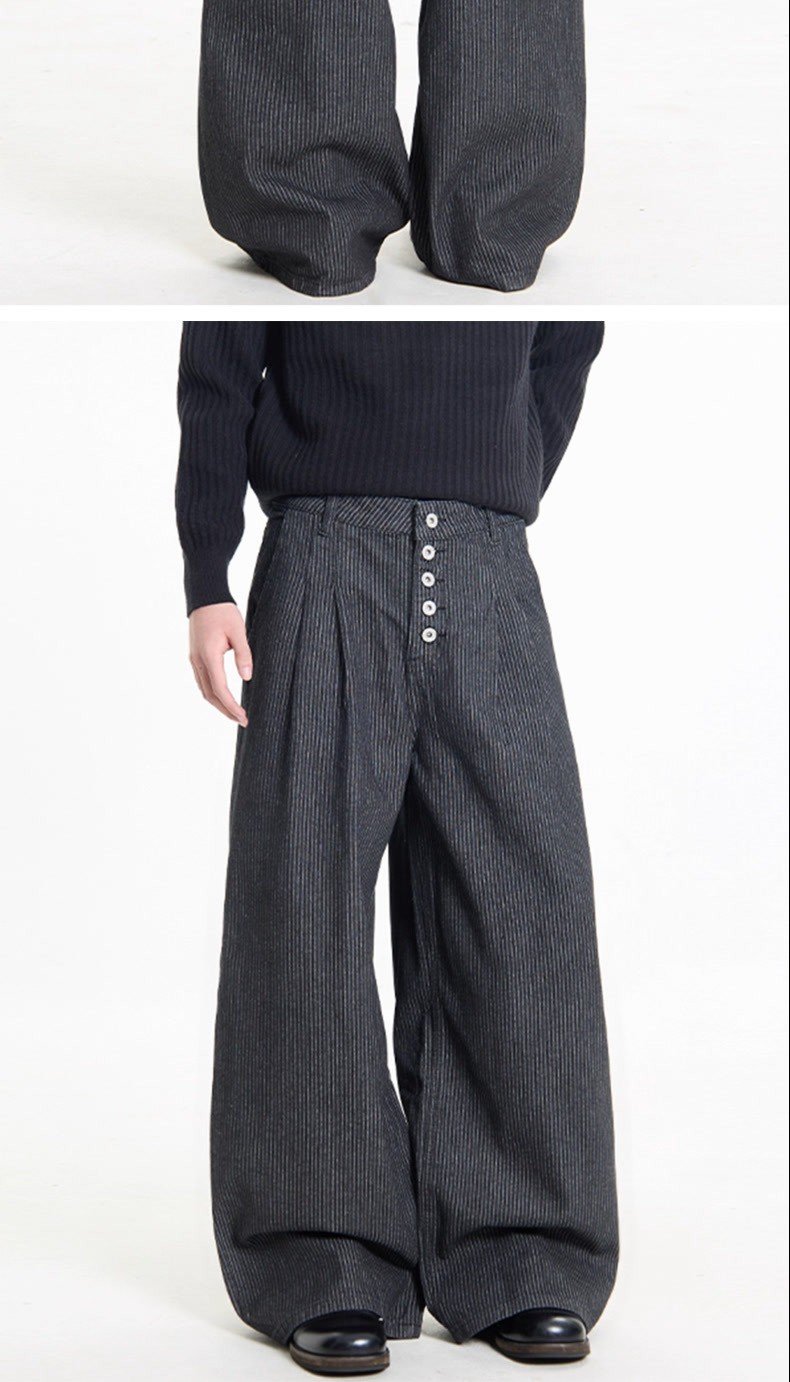 Vintage Black Striped High-Waist Wide-Leg Jeans Vintage Black Striped High-Waist Wide-Leg Jeans