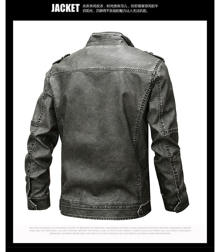 Men's Casual PU Leather Zip-Up Stand Collar Jacket Men