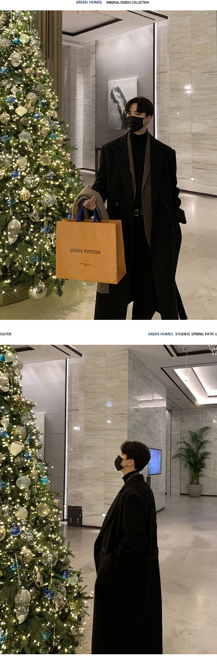 ASCLO Black Double-Breasted Wool Coat for Men ASCLO Black Double-Breasted Wool Coat for Men