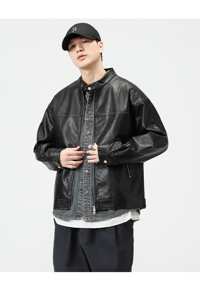 Retro PU Leather Aviator Biker Jacket for Men