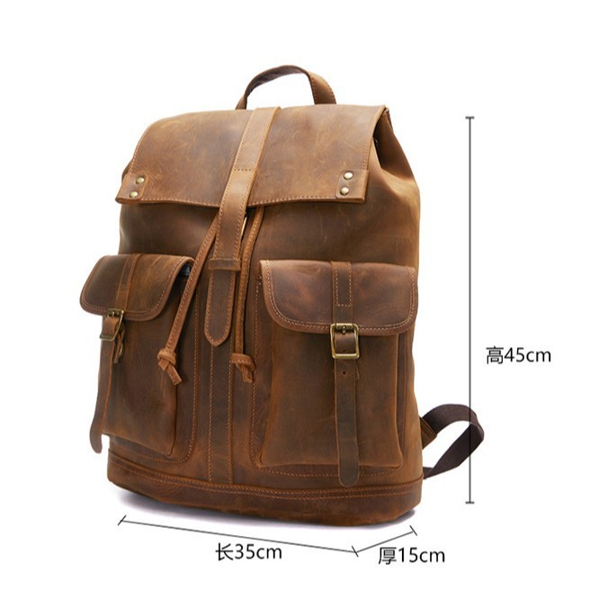 Vintage Handmade Crazy Horse Leather Backpack 14