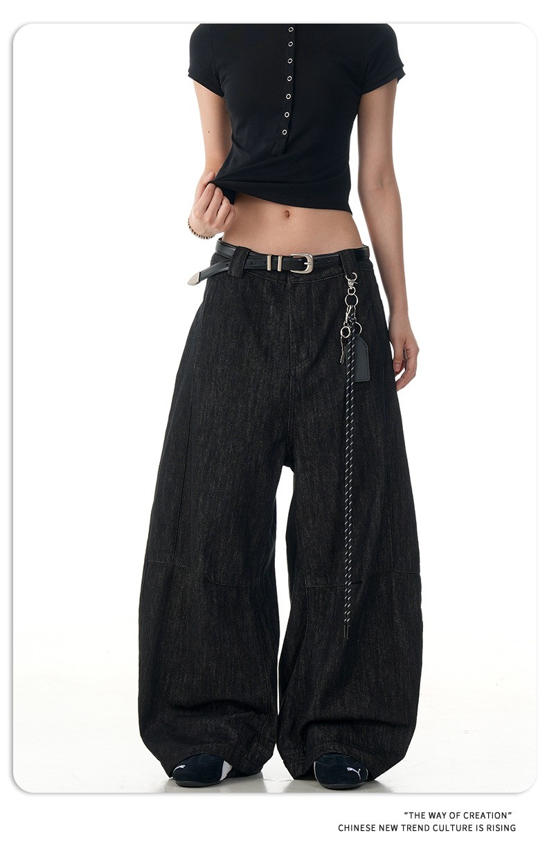 11KN Black Washed Loose Straight-Leg Denim Jeans