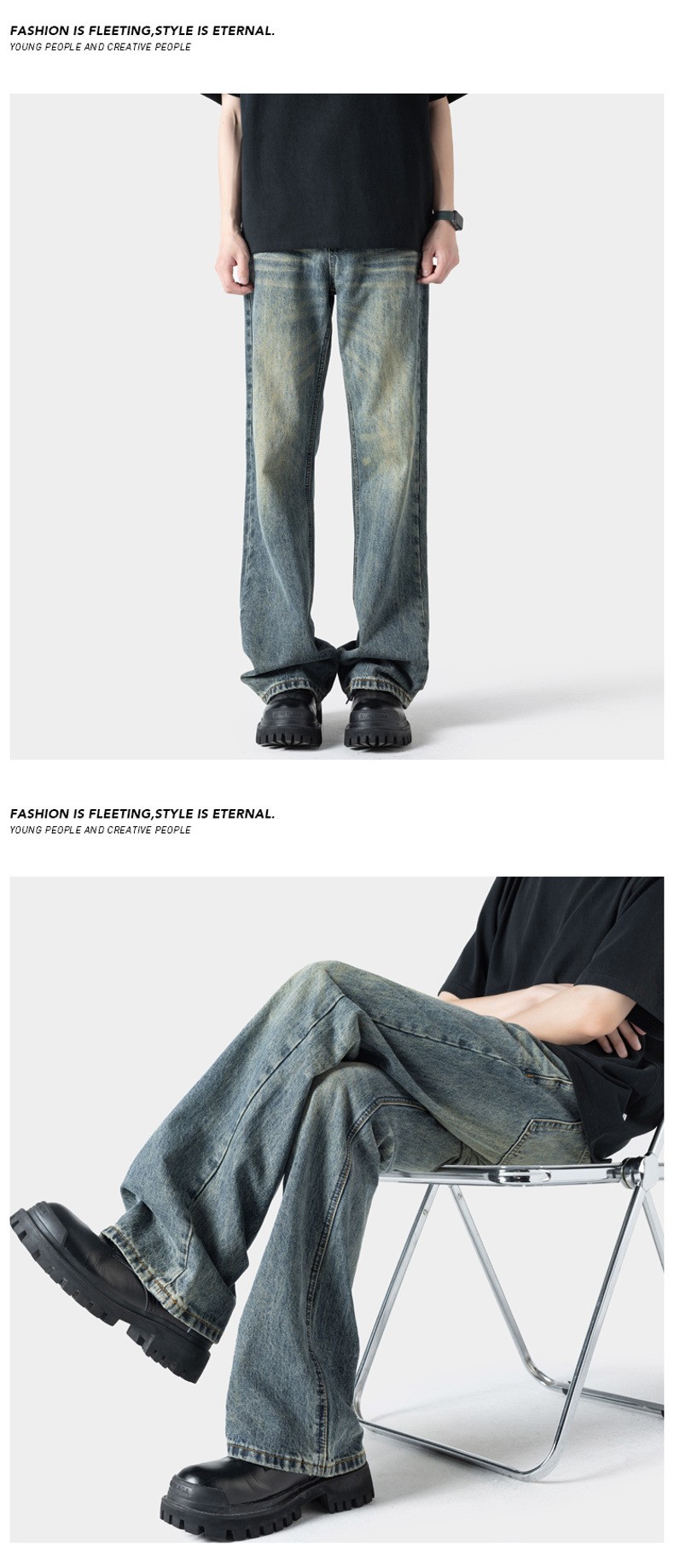 Men's Retro Blue Denim Straight Fit Jeans Men