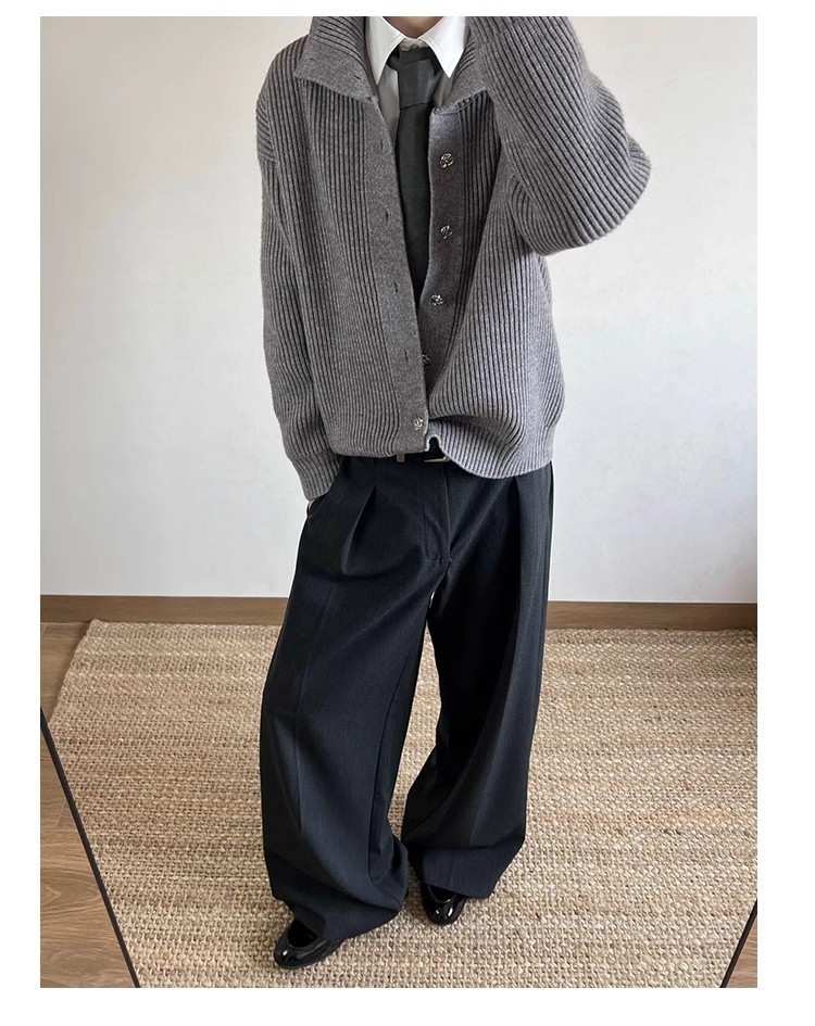 JTFS Relaxed Pleated Wide-Leg Casual Trousers