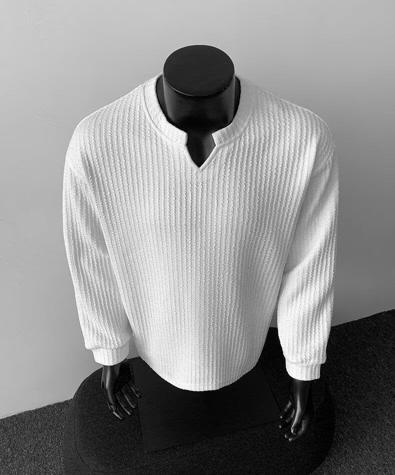 Men's V-Neck Lightweight Knit Long Sleeve T-Shirt Men