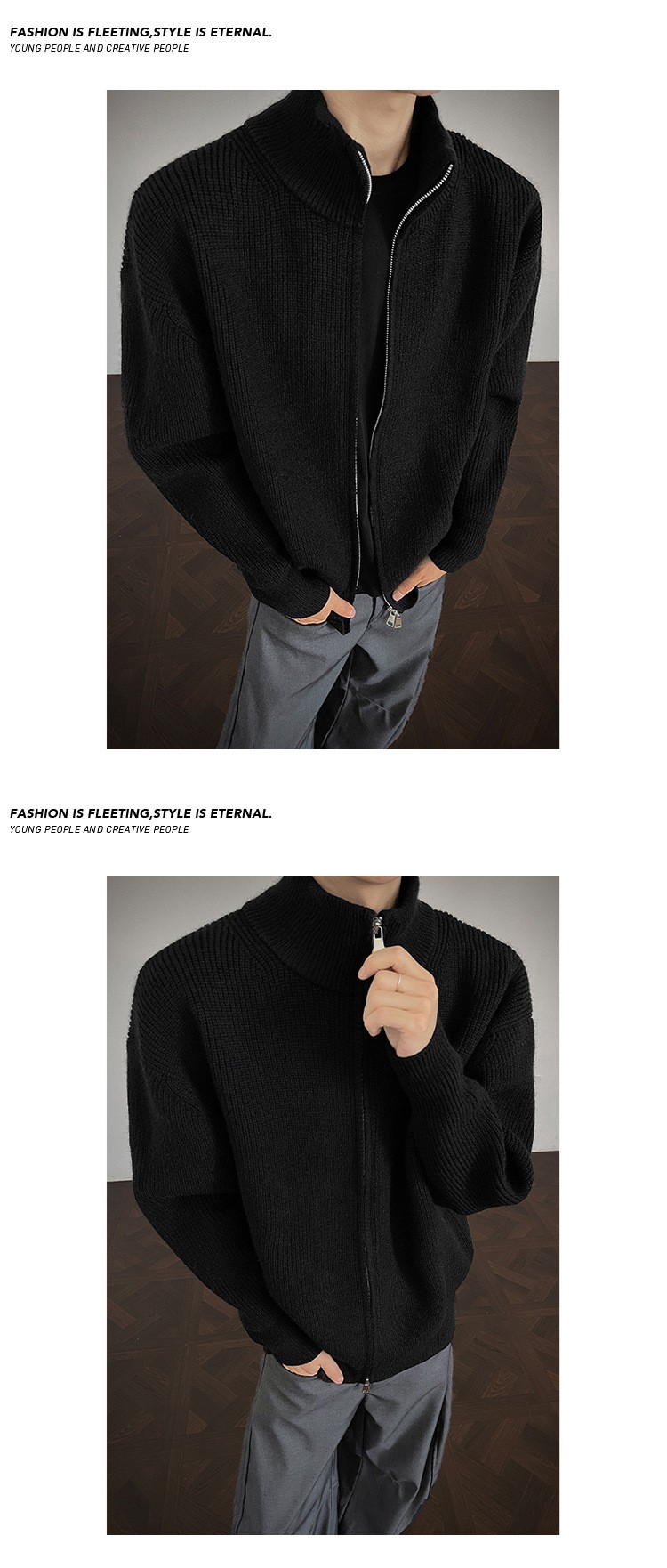 Men's Vintage Style Stand Collar Zip Sweater Jacket Men