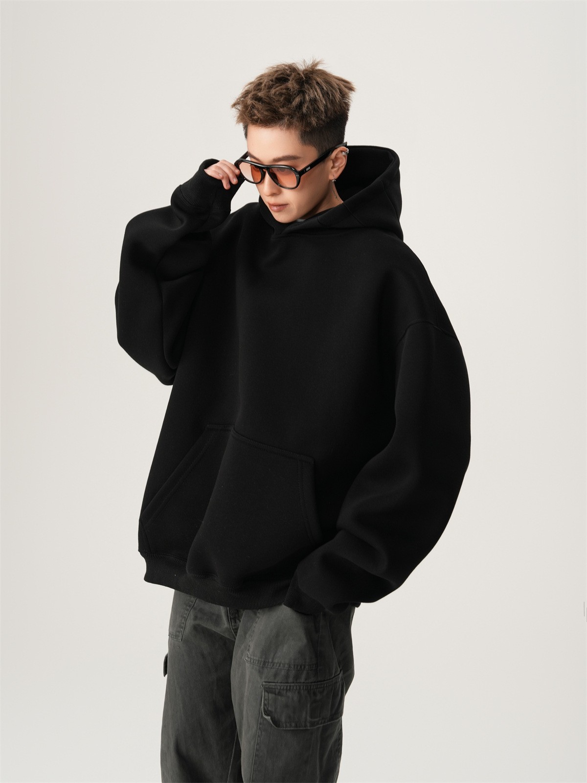 Heavyweight Boxy Hooded Fleece Pullover Sweatshirt