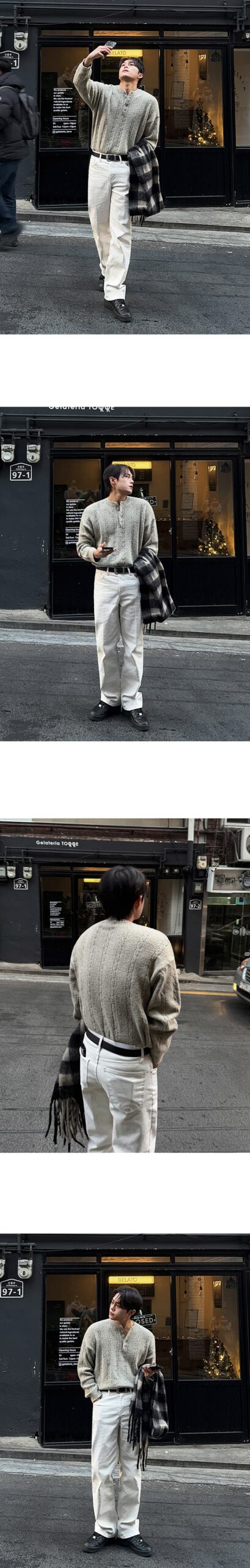 MYQ Loose Knit Henley Sweater for Men - Khaki