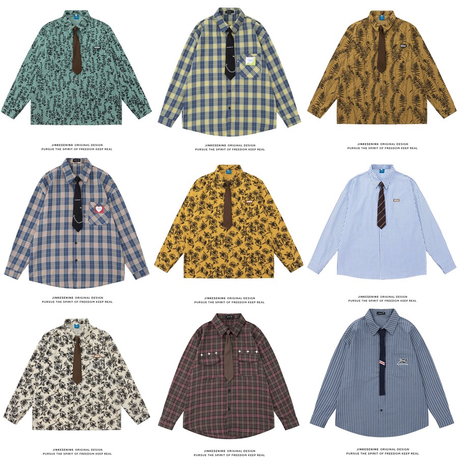 Vintage Floral Striped Cotton Blend Shirt with Tie