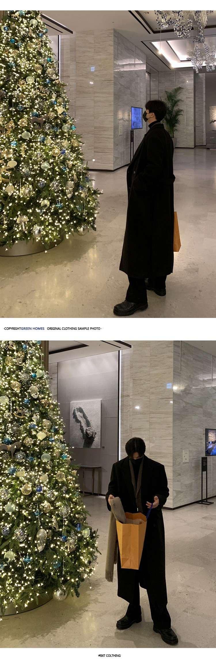 ASCLO Black Double-Breasted Wool Coat for Men ASCLO Black Double-Breasted Wool Coat for Men