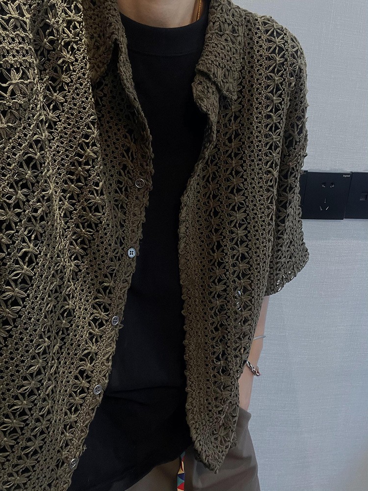 Men's Vintage Military Green Breathable Knit Shirt Men