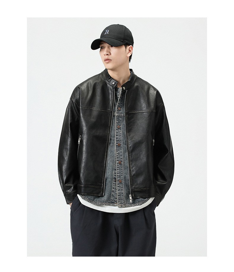 Retro PU Leather Aviator Biker Jacket for Men