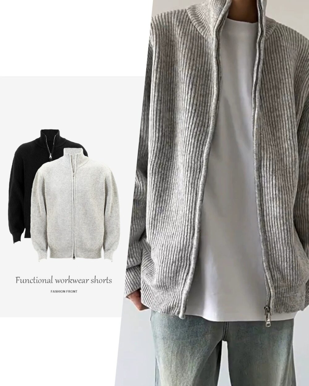 CSMY Men's Casual Zipper Knit Cardigan Sweater
