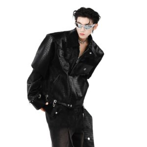 2024 Croc-Texture PU Leather Patchwork Jacket