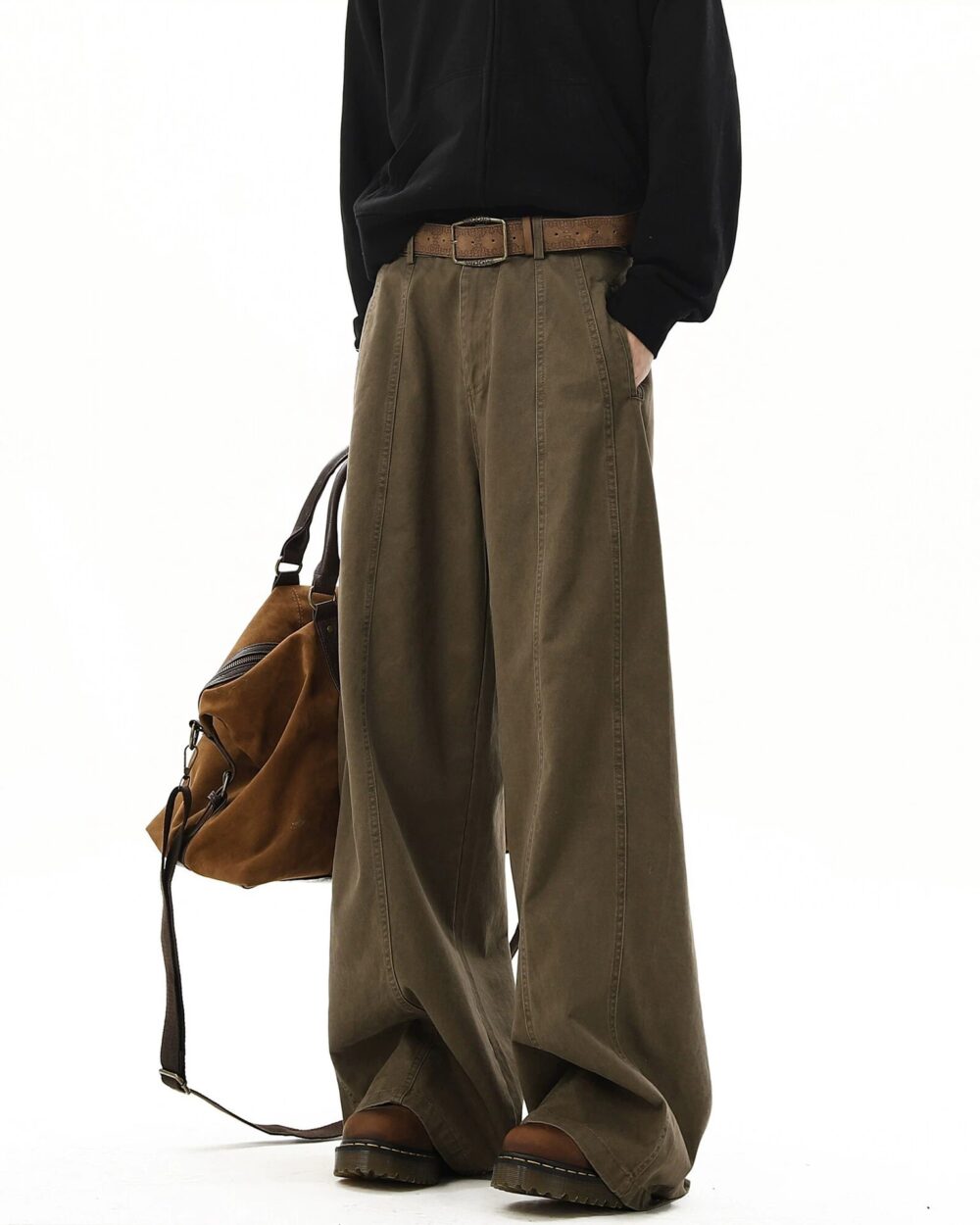 2025 Brown Relaxed Fit Straight Leg Denim Pants