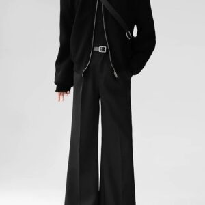 2025 Men's Spring Autumn Micro-Flared Polyester Dress Pants