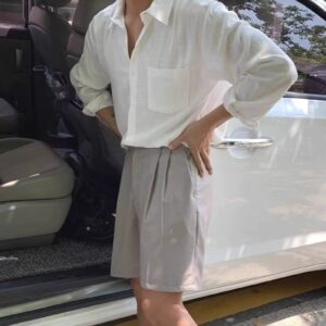 Men's Linen Loose-fit Breathable Button-up Shirt