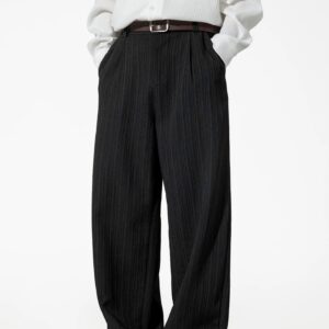 Men's Striped Pleated Casual Wide-Leg Trousers