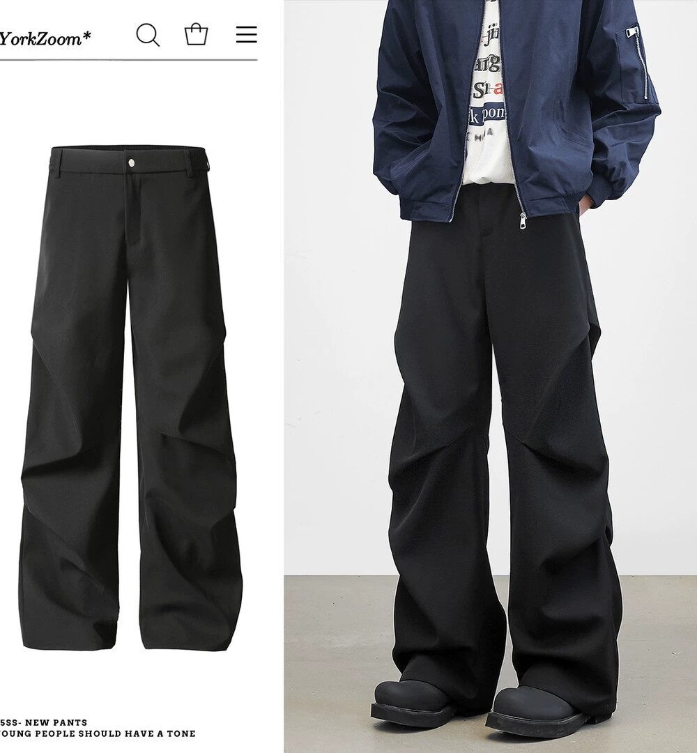York Zoom Black High-Waist Wide-Leg Casual Pants